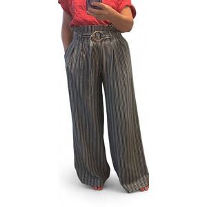 Jealous Tomato Women’s Pants Wide Leg High Rise Striped M Grey & White Great C.